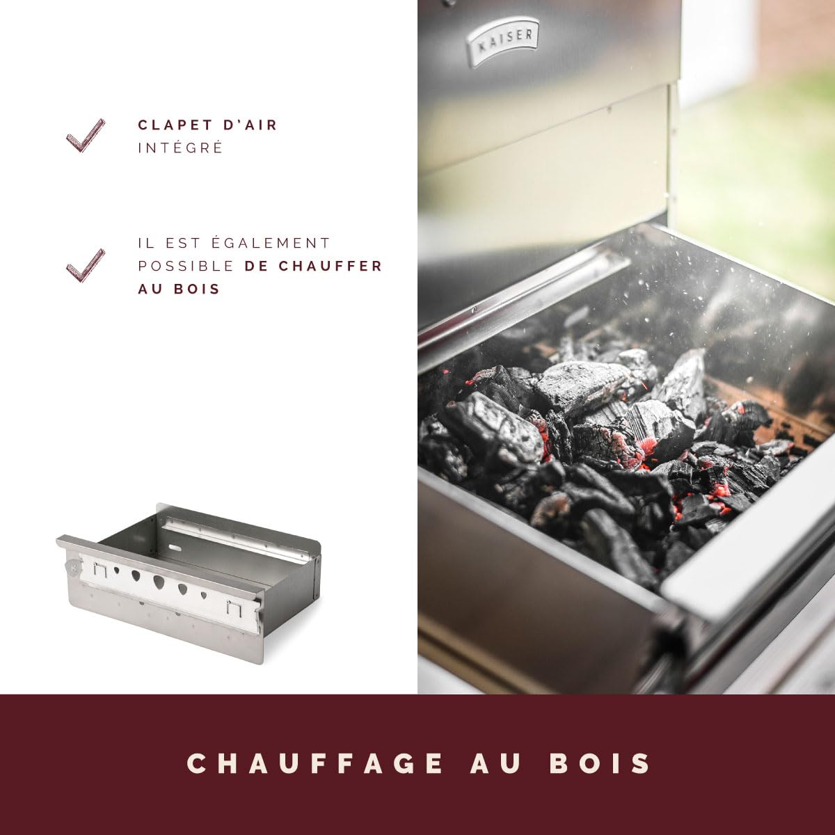 Fumoir KAISER COMPANY '50' en acier inoxydable de haute qualité, portable de 80 cm, pour fumer jusqu'à 10 kg de viande, chauffage au bois