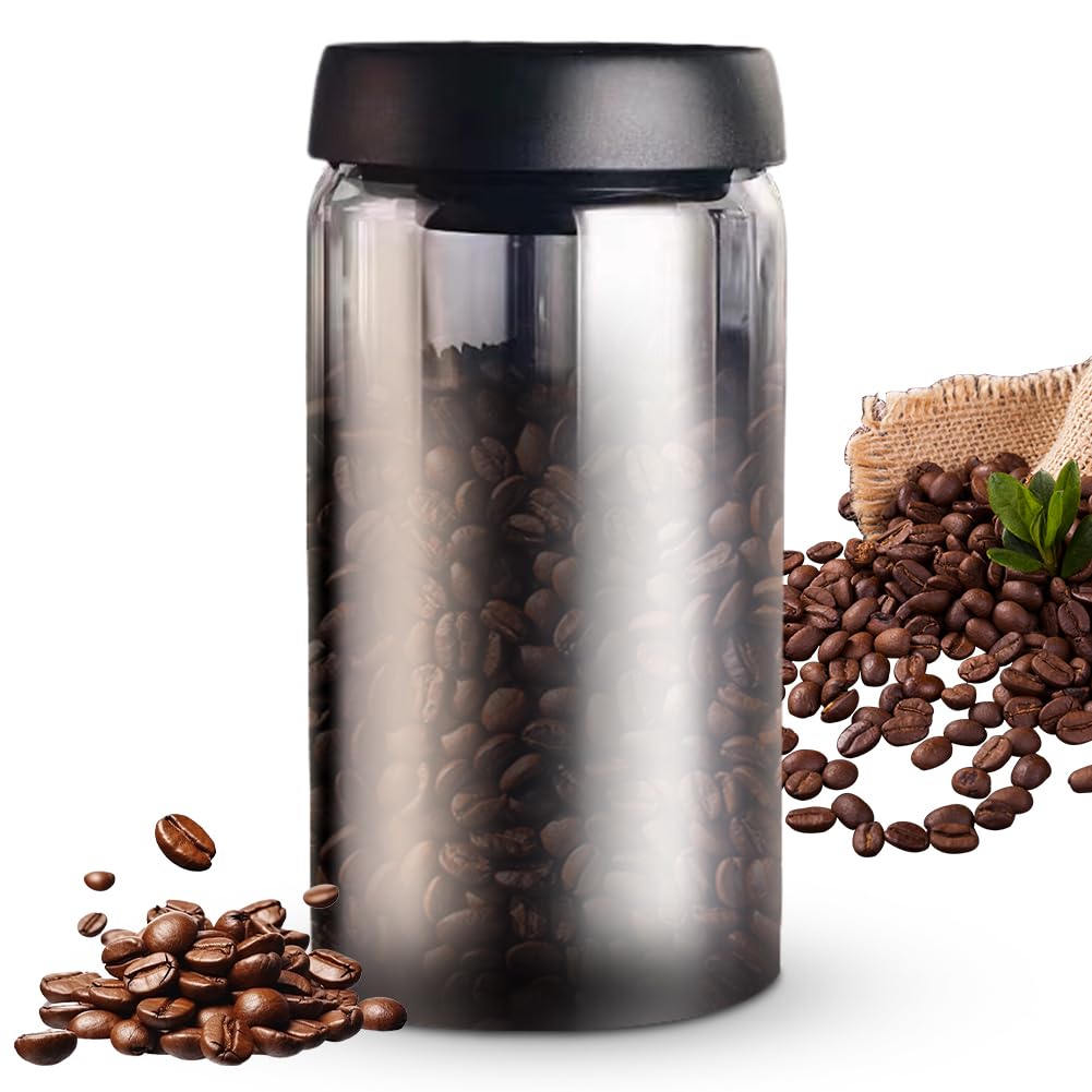 VOHESEA Coffee Jar with Vacuum Lid: 1200 ml Glass Coffee Jar with Lid, Sustainable Storage, Vacuum Coffee Tin, Airtight