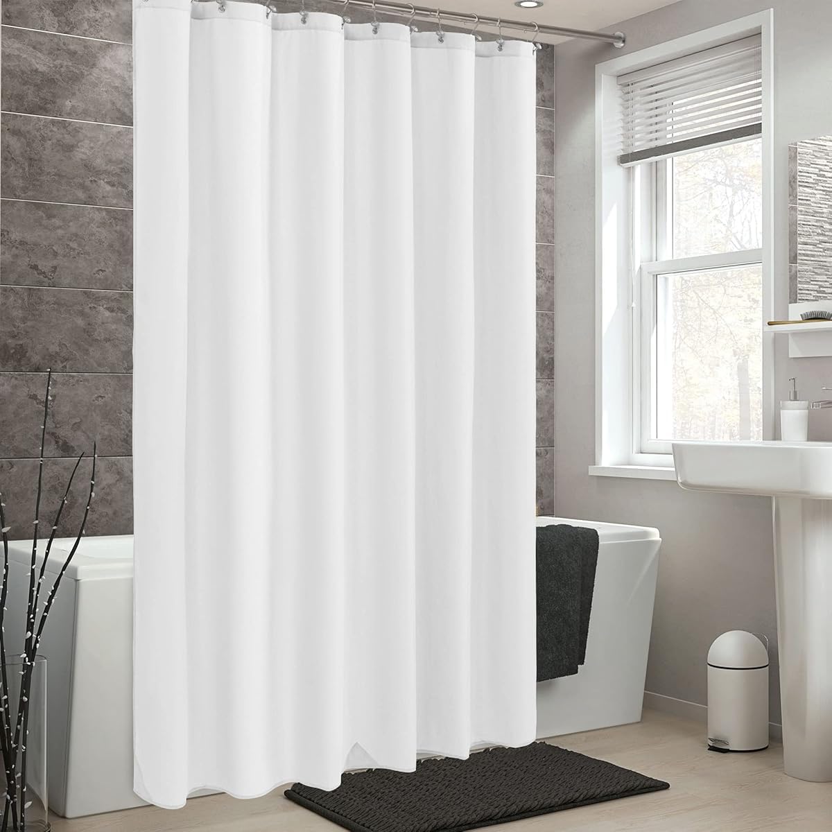Uudiho Shower Curtain Extra Long White S Liner, Soft Waterproof Fabric Bathroom Bathtub Curtain Shower Set(120X220cm/47X87in(Wxh)/Bathroom Curtain)