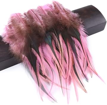 FEARAFTS Rooster Saddle Feathers for Crafts Decoration DIY Jewelry Making Dream Catcher Accessories Pack of 100 Pink