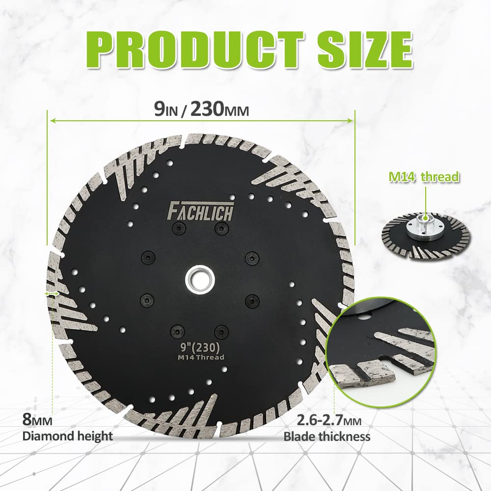 Disque Diamant 230mm M14 Turbo Lame avec Dents de Protection Obliques pour Béton Brique Tuile Granit Marbre Maçonnerie