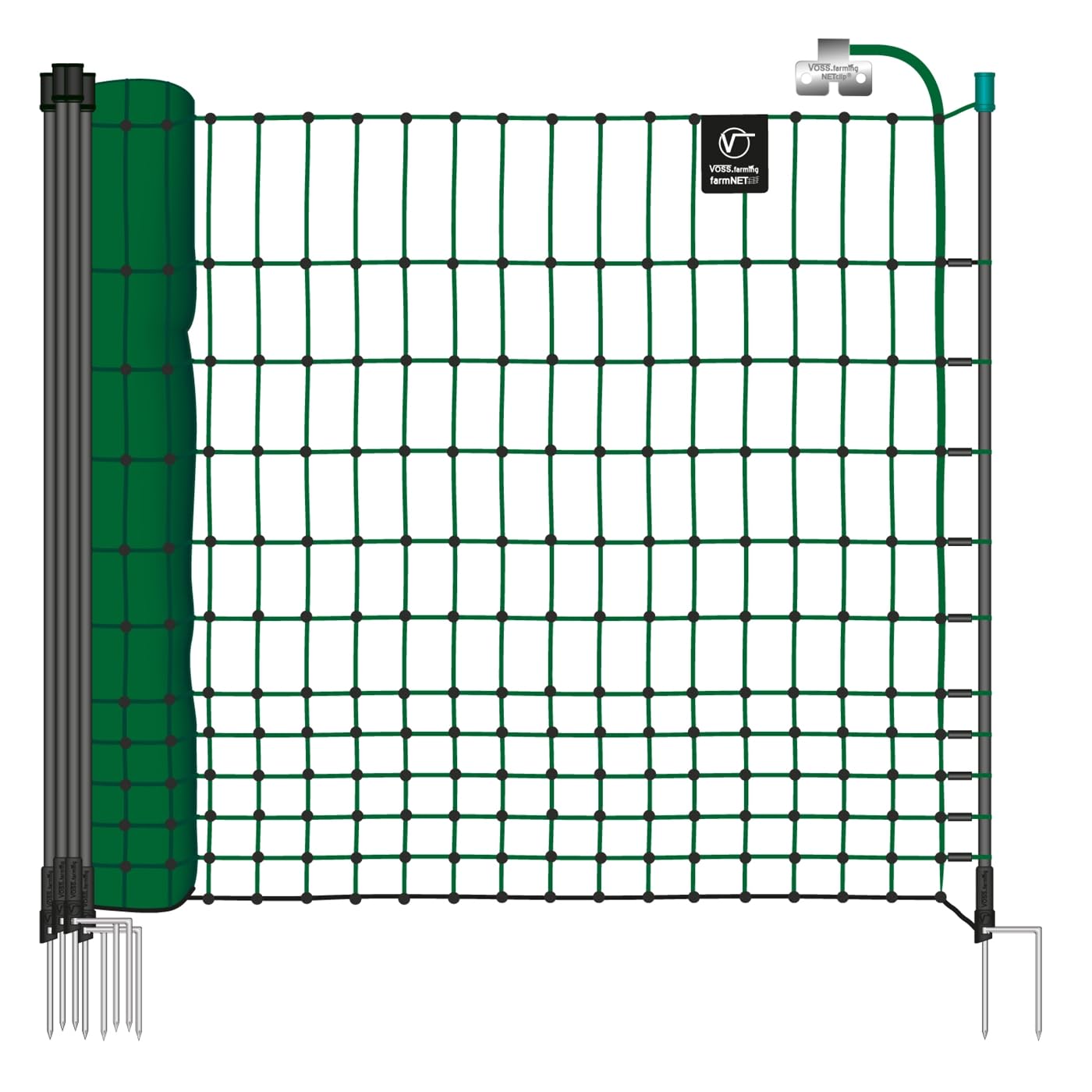 VOSS.farming farmNET-75 50m Hühnerzaun, Geflügelnetz, 112cm, 16 Pfähle, 2 Spitzen, grün, elektrifizierbar, Hühnernetz, Hundenetz, Katzennetz