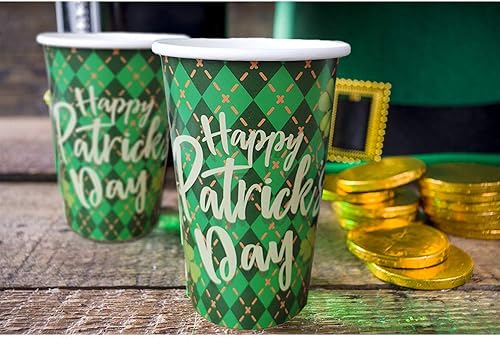 Miniatura 7 de Gatherfun Suministros para fiesta del día de San Patricio, platos de papel desechables, servilletas, vasos, mantel y pancarta para decoraciones de