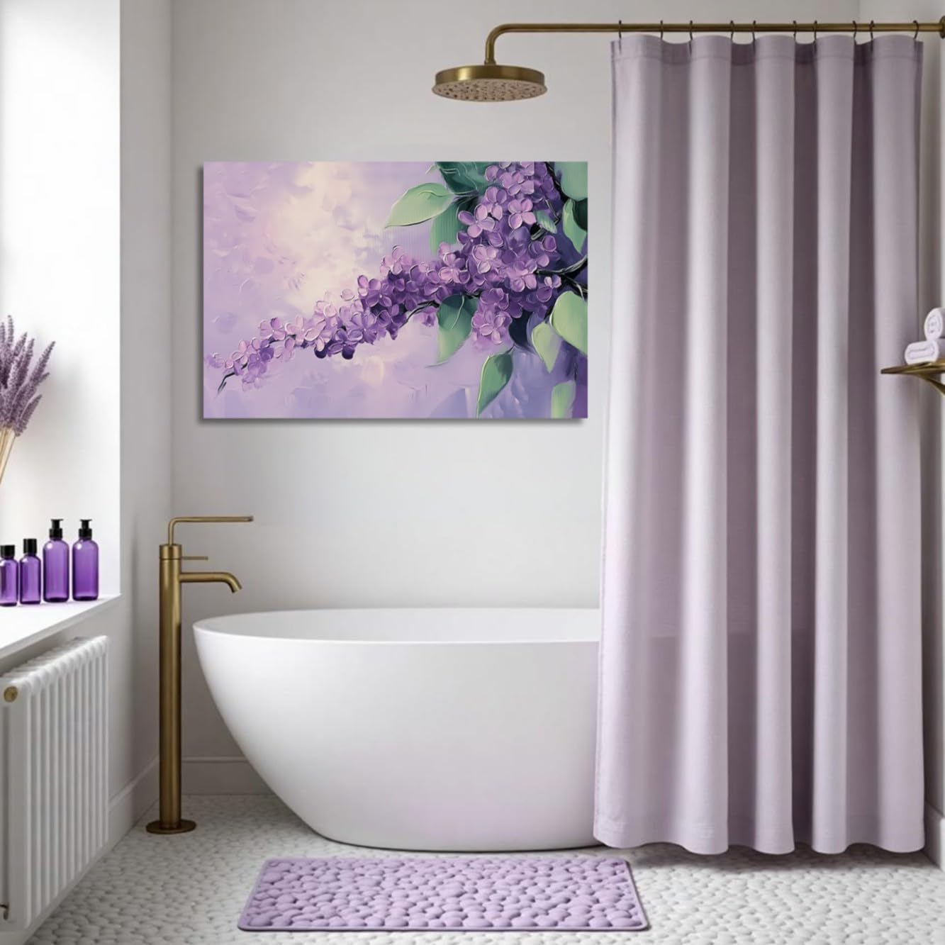 YMXDYMJSW Lilacs Wall Art Purple Floral Canvas Prints Purple Lilac Flower Pictures Farmhouse Large Floral Painting for Bathroom Kitchen Decor Framed (12L x 18W)
