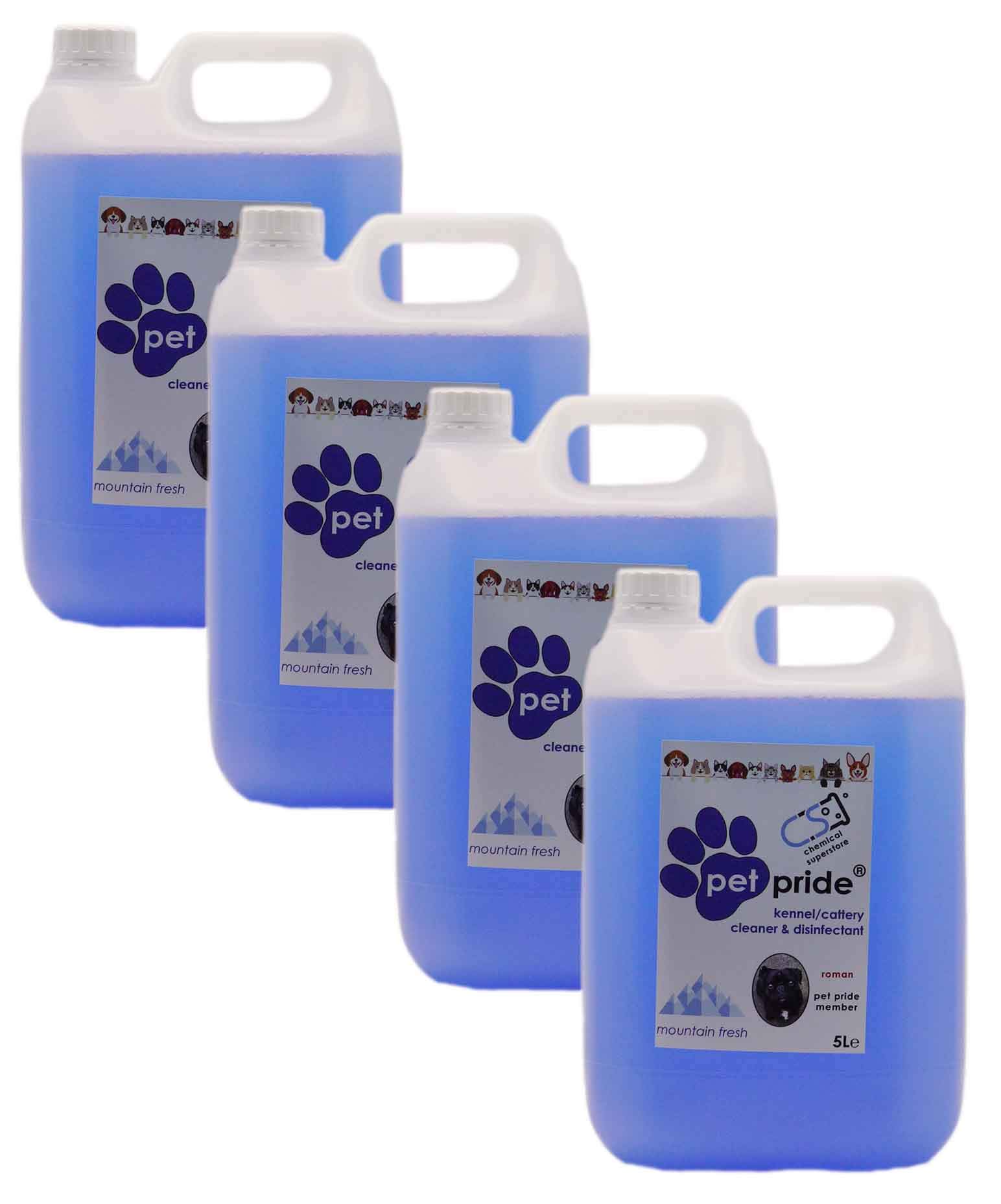 4 x 5L Pet Pride Kennel, Cattery Disinfectant, Cleaner, Deodoriser - VARIOUS (Deodoriser MOUNTAIN FRESH)