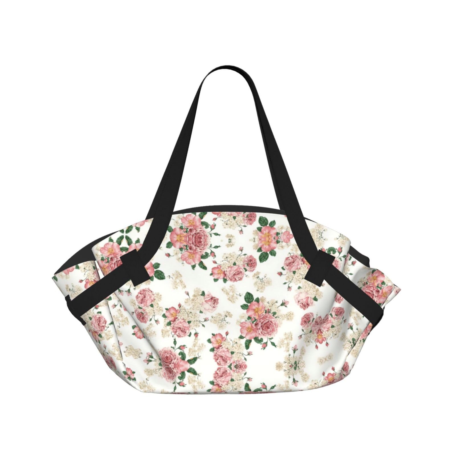 WYCZHY Rose Flower with Leaves Printed Foldable Round Picnic Blanket Converts to Carry Bag, 37in Mat for Camping Date Night