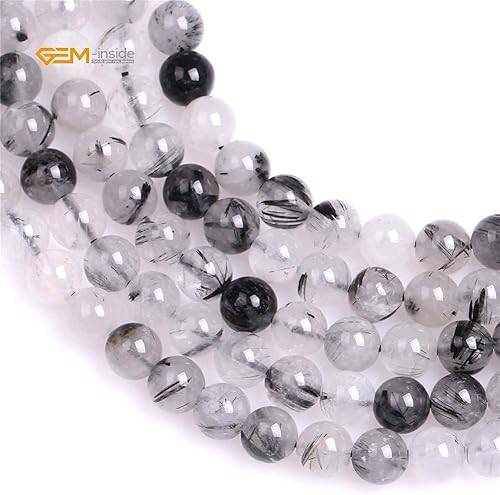 Miniatura 423 de GEM-Inside - Cuentas sueltas de piedra de lava negra natural de 0.315 in para hacer joyas, 15 pulgadas Cordierita de grado A