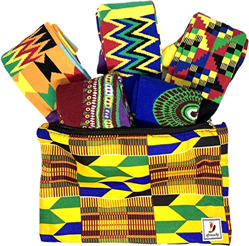 Afrisocks 5-pairs collection Kente, Ankara, African Wax Print socks (Large (US men s 8-13), Classic Collection)