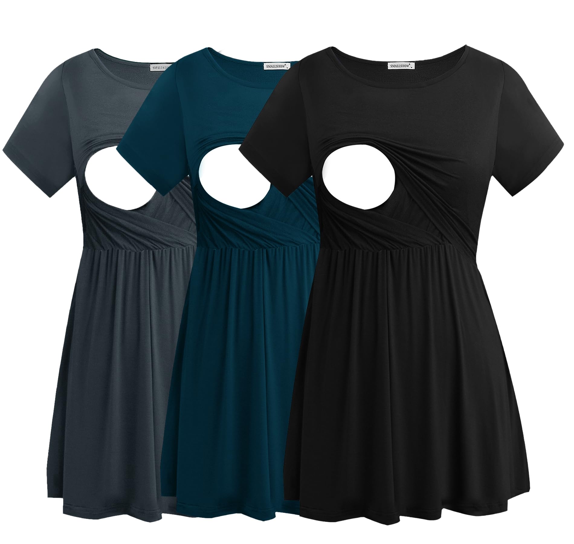 Smallshow Femme Tee Shirt Allaitement Manches Courtes T-Shirt Grossesse 3 Pack