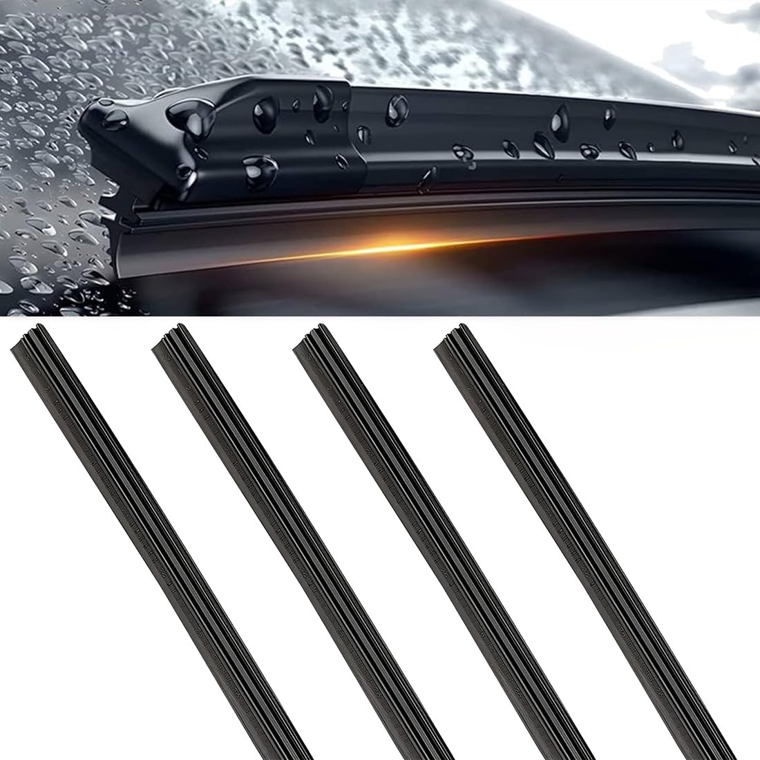 4 Pezzi Gomma Tergicristalli Auto, Gomma ricambio universale per tergicristalli, strisce gomma di ricambio per auto, per evitare danni al vetro, compatibile con tutti i tergicristalli(nero)