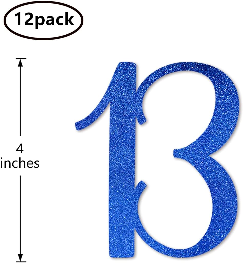 Blue Glitter 13 Cut-Out Numbers, 13th Birthday Party Anniversary Decorations DIY Essentials - Image 2