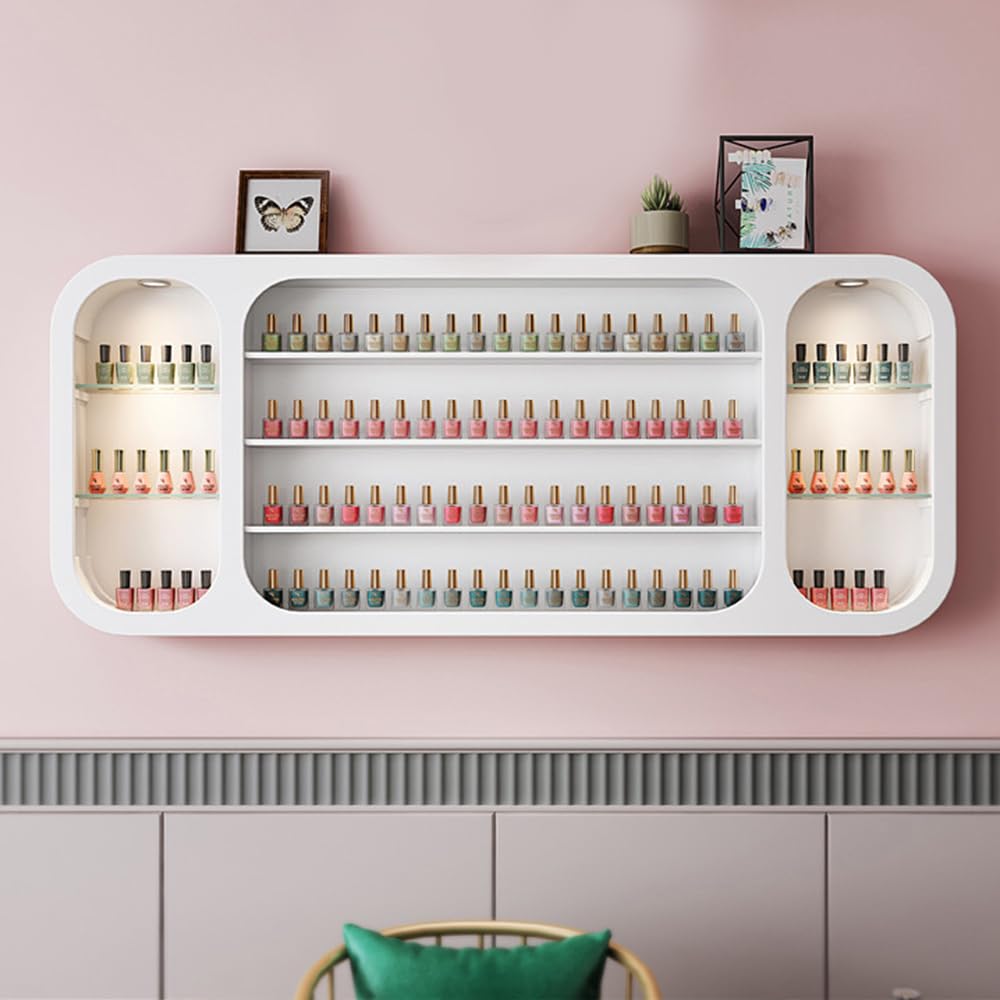 Estantes flotantes de madera para colgar en la pared, moderno estante de perfume con soporte de luz LED, organizador de almacenamiento de aceites esenciales para salón de belleza para spa, salón de