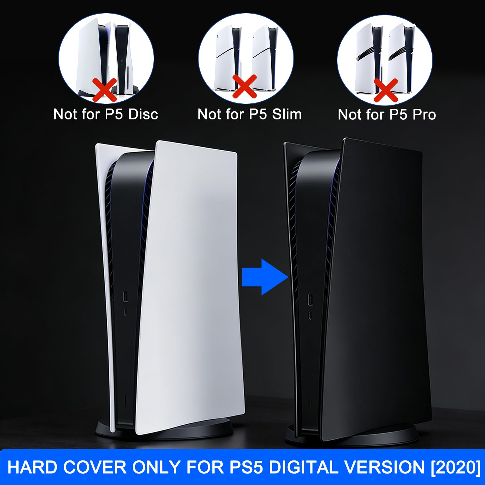 ArVin - Cover di ricambio per PS5, per console PS5, ABS antigraffio, antipolvere, accessori per Playstation 5, console di gioco Digital Edition (nero)