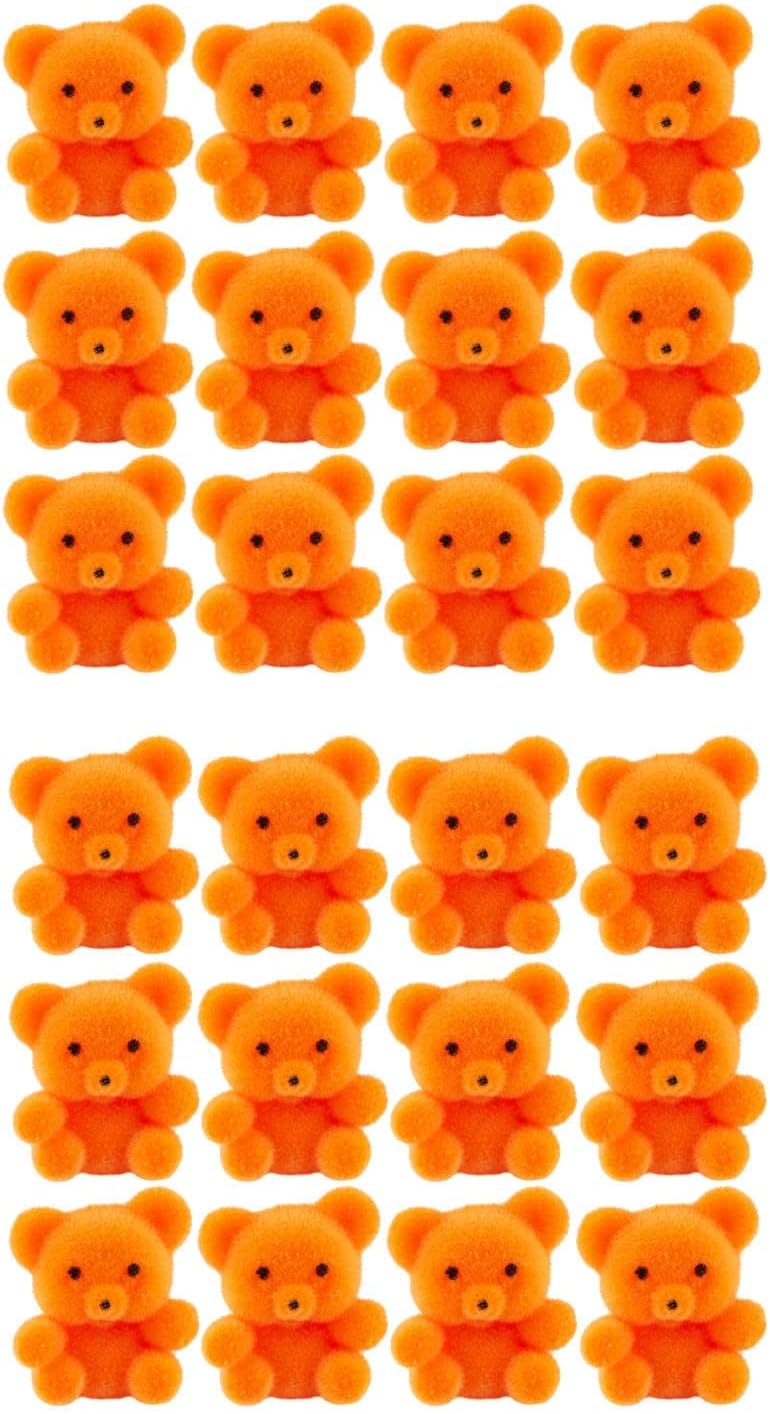 Factory Direct Craft Package of 24 Sitting Flocked Orange Miniature Teddy Bears - Tiny Bear Shaped Figurines (Size: 1 inch)
