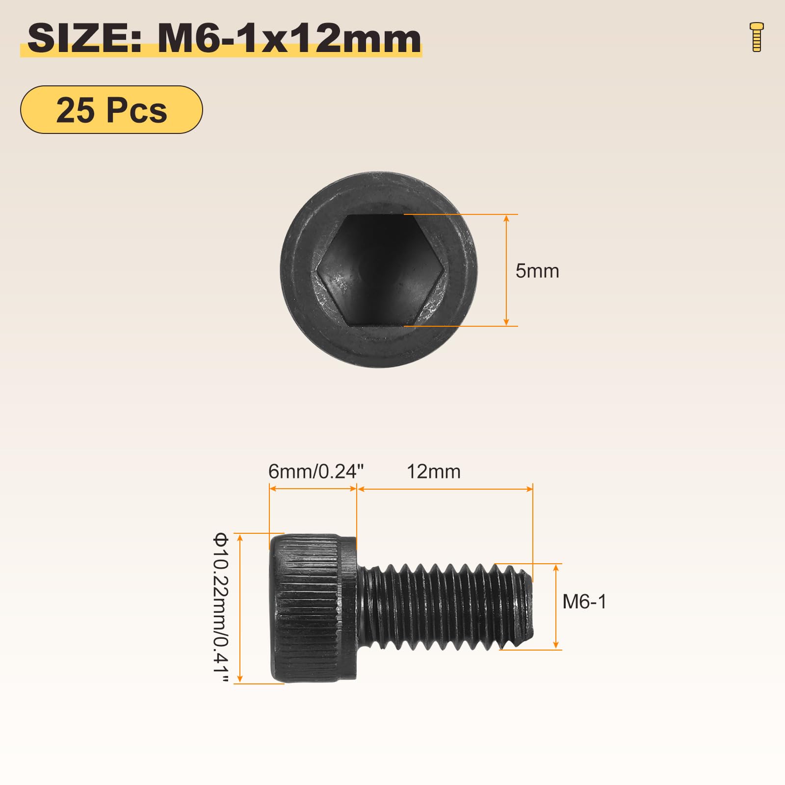 METALLIXITY Socket Head Cap Screws(M6-1x12)25Pcs, Carbon Steel Allen Socket Drive Metric Oxide - Image 2