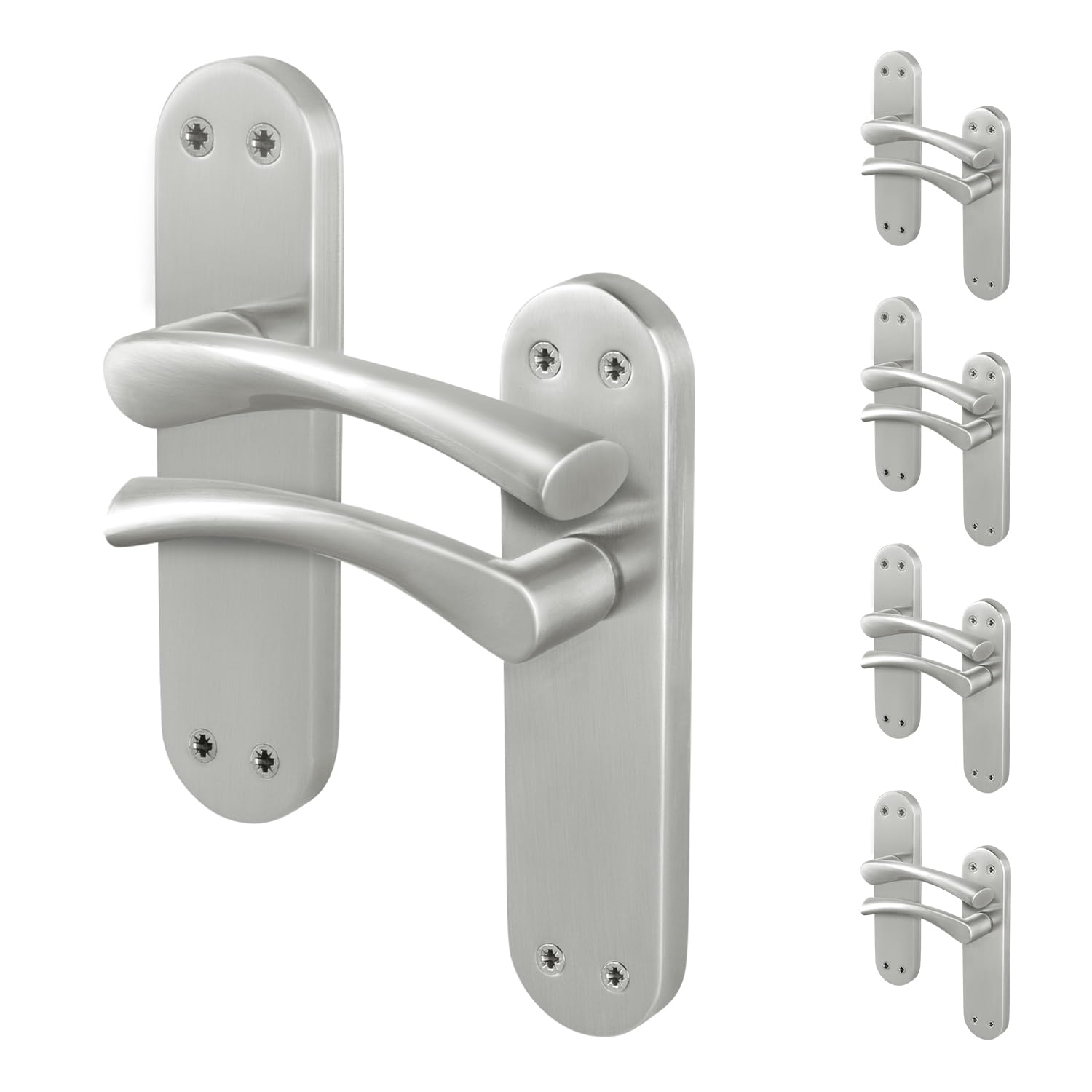 EAI Satin Door Handles, 5 Pairs of Satin Nickel Internal Lever Latch T-Bar Handles on Backplate - Novoli — image 1