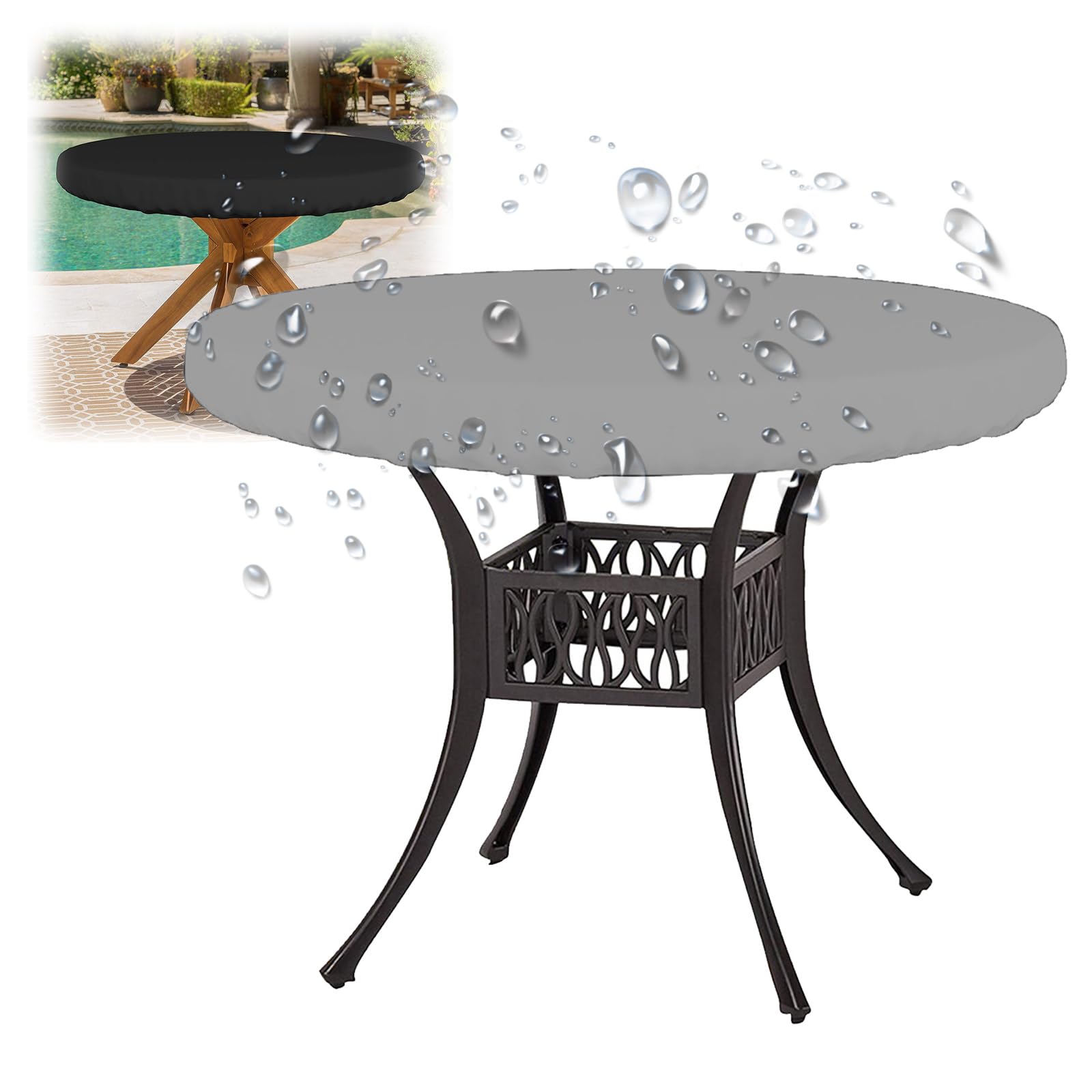 Crysterris Waterproof Outdoor Round Table Top Covers, Circular Garden Table Top Covers Protection, Patio Round Table Cover Protector with Drawstring(Size:76 * 10cm,Color:Grey)