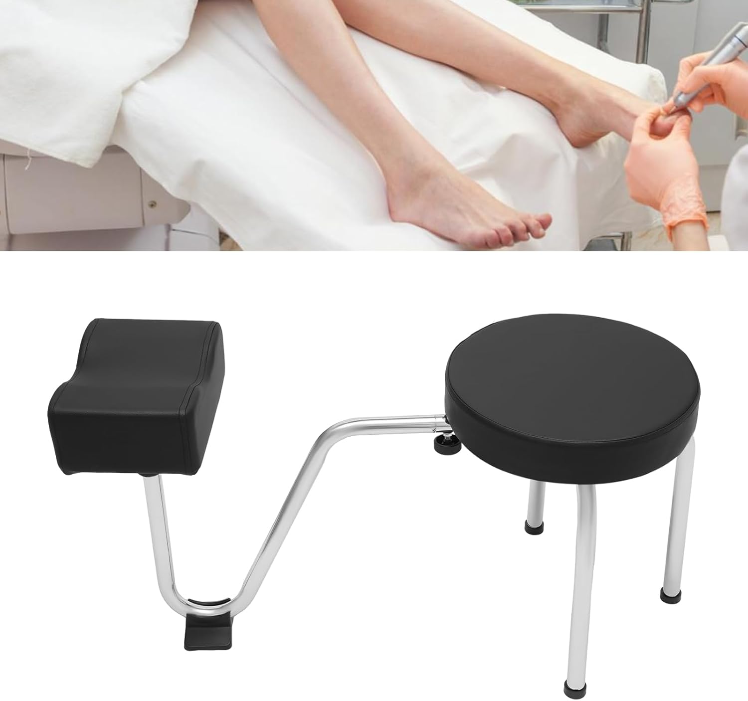 Pedicure Stool with Footrest, Height & Length Adjustable Pedicure Foot Rest, Salon Use Manicure Nail Station for Spa Beauty Salon, Soft and Resilient, Black