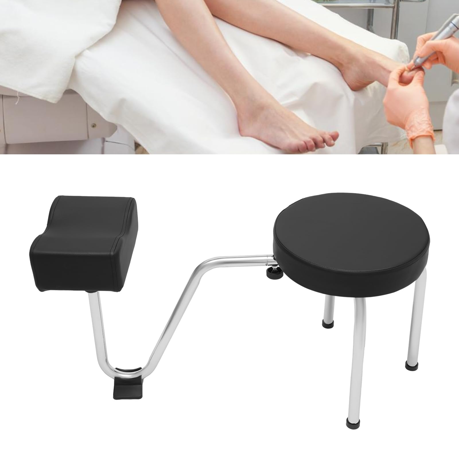 NuBusno Pedicure Stool with Footrest, Height & Length Adjustable Pedicure Foot Rest, Salon Use Manicure Nail Station for Spa Beauty Salon, Soft and Resilient, Black