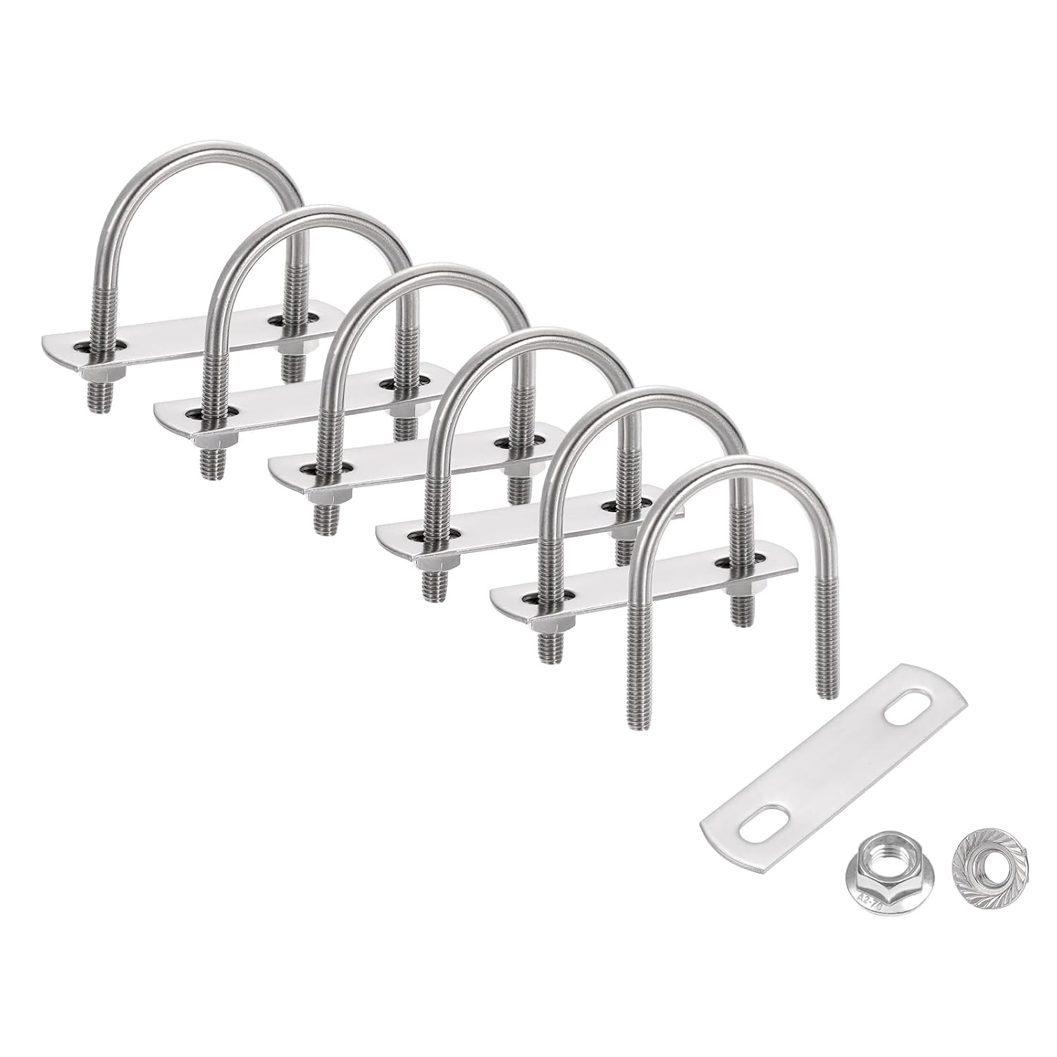 uxcell 4 Set 1-3/4" Inner Wide Round U Bolts, 2-1/2" Length 304 Stainless Steel U-Bolts with Flange Hexagon Nuts, Frame Plates for Trailer, Automotive, (45mm W x 63.6mm L)