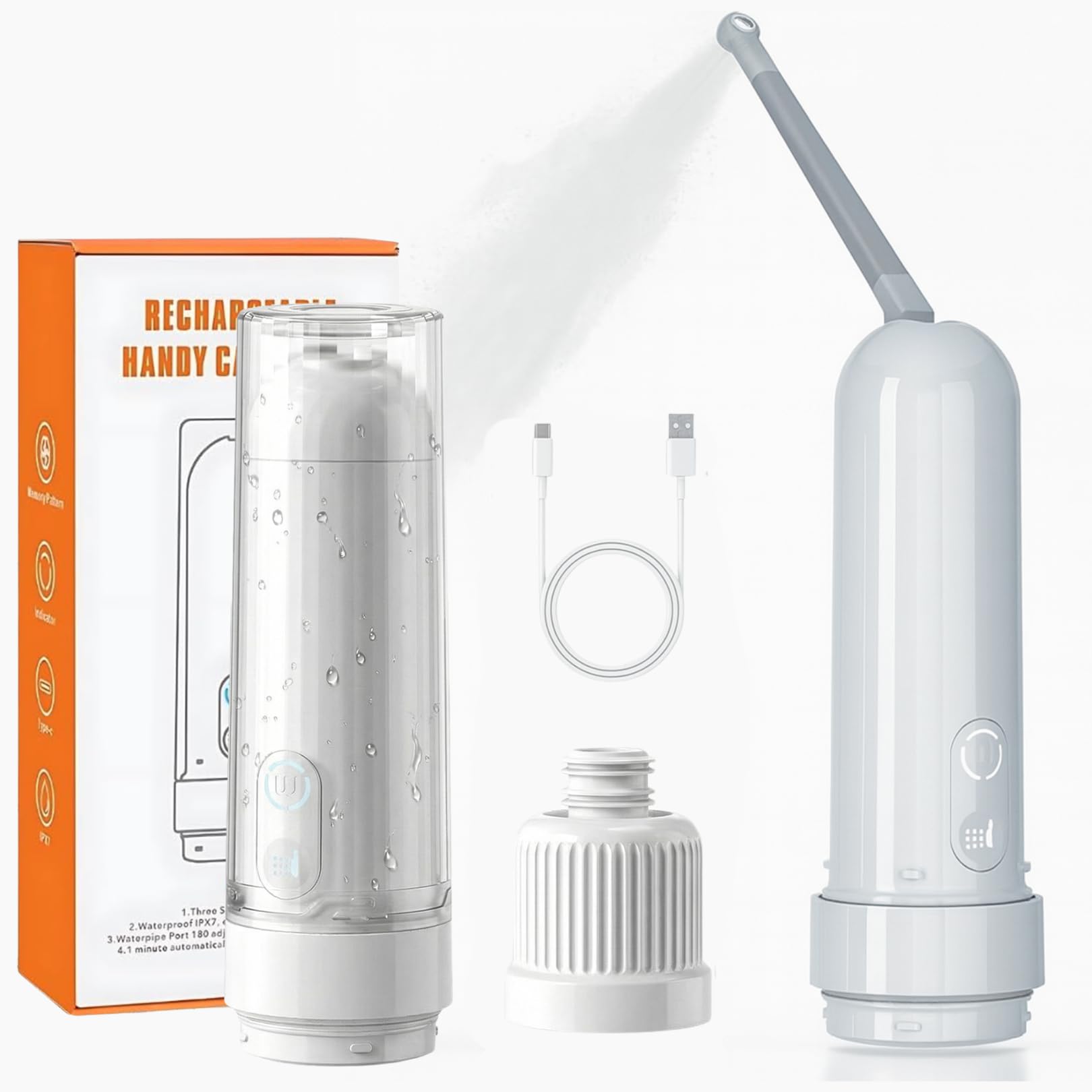 ECO CLEAR Portable Electric Travel Bidet 3 Pressure Modes USB-C Rechargeable 180ml Tank Bottle Adapter IPX7 Waterproof Handheld