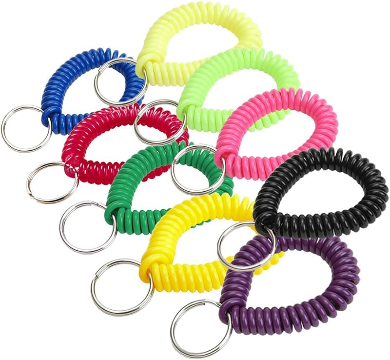 Chaveiro de pulso espiral Lucky Line com argola de aço, 5,1 cm, extensível até 30,5 cm, cores sortidas, pacote com 10 unidades 410100