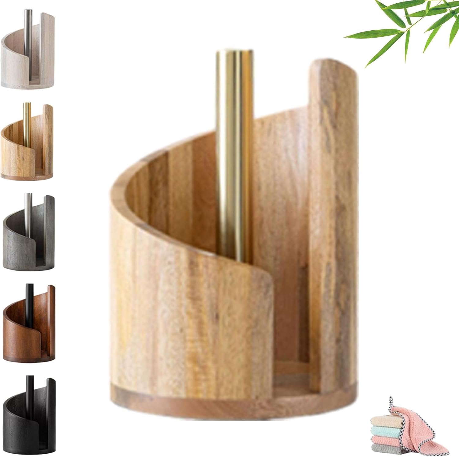 Mountain Paper Towel Holder Countertop with Mango Wood Round Base and Iron Holder, Wood Paper Towel Holders Countertop, One-Hand Tearing, Holds Jumbo and Mega Rolls (Nature)