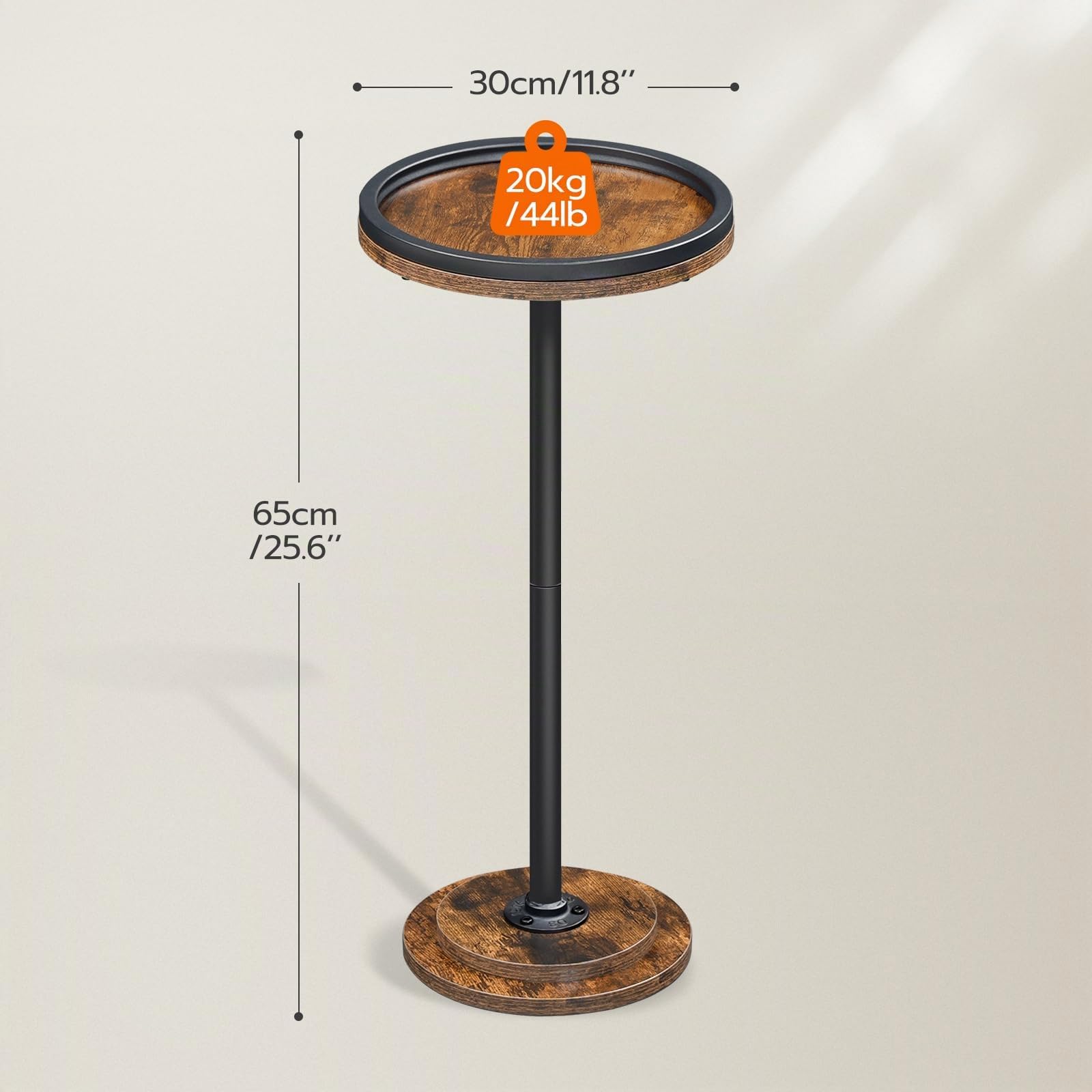 HOOBRO Mesa Auxiliar Pequeña para Bebidas, Mesita Auxiliar para Espacios Pequeños, Mesita de Café, Mesa con Pedestal para Salón, Dormitorio, Marrón Vintage y Negro EBF168BZ01
