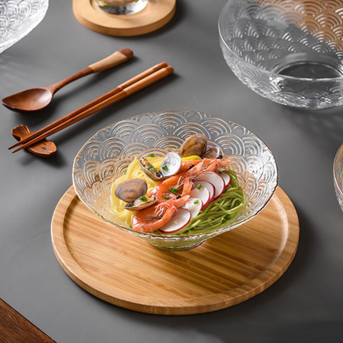 Garneck Bol à Salade de Type Japonerie Bol en Verre Épaisseur Renforcée pour Repas Froids et Chauds