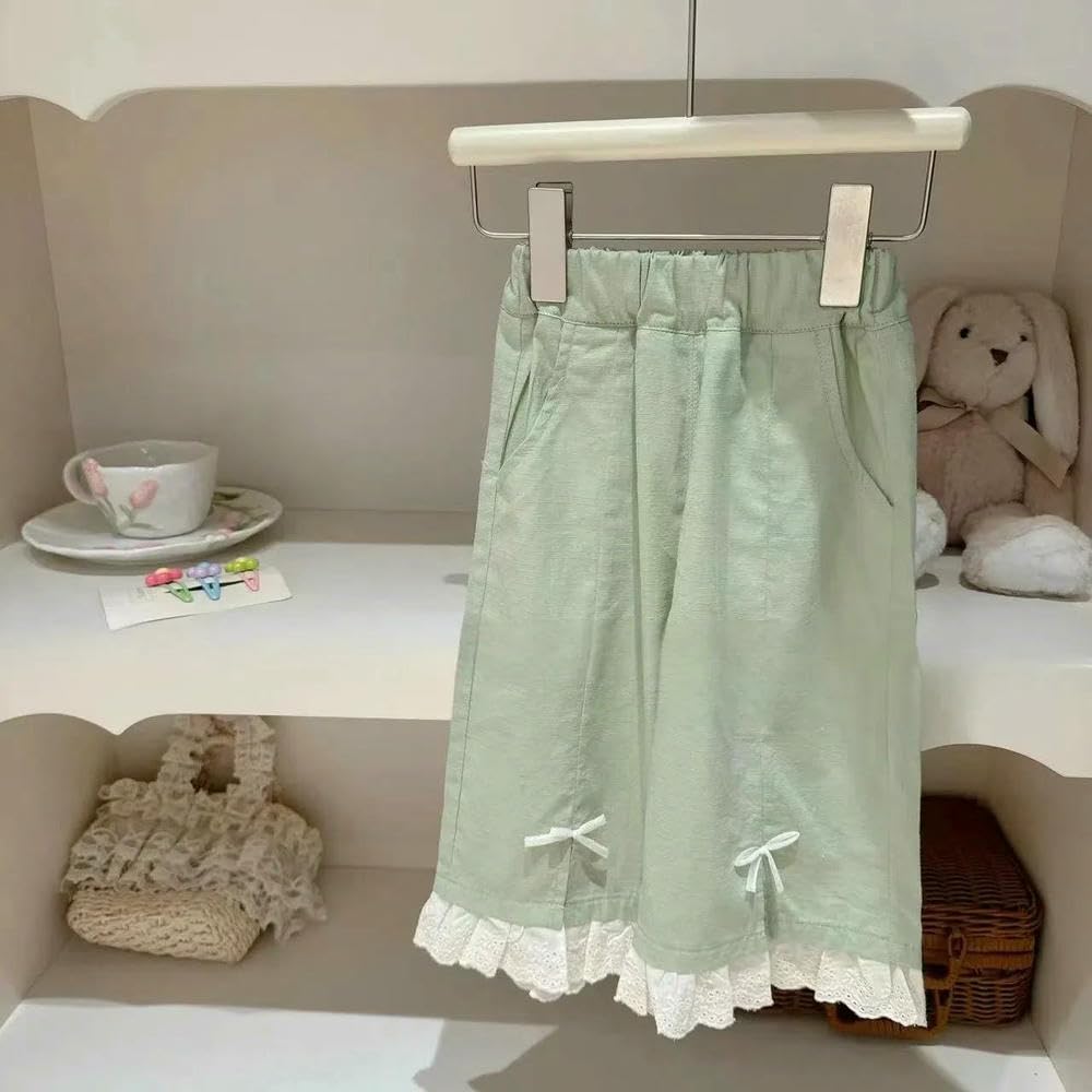 SLJYM Pantaloni dritti per bambini e ragazze, autunno con fiocco in pizzo, pantaloni lunghi larghi casual con elastico in vita per bambini