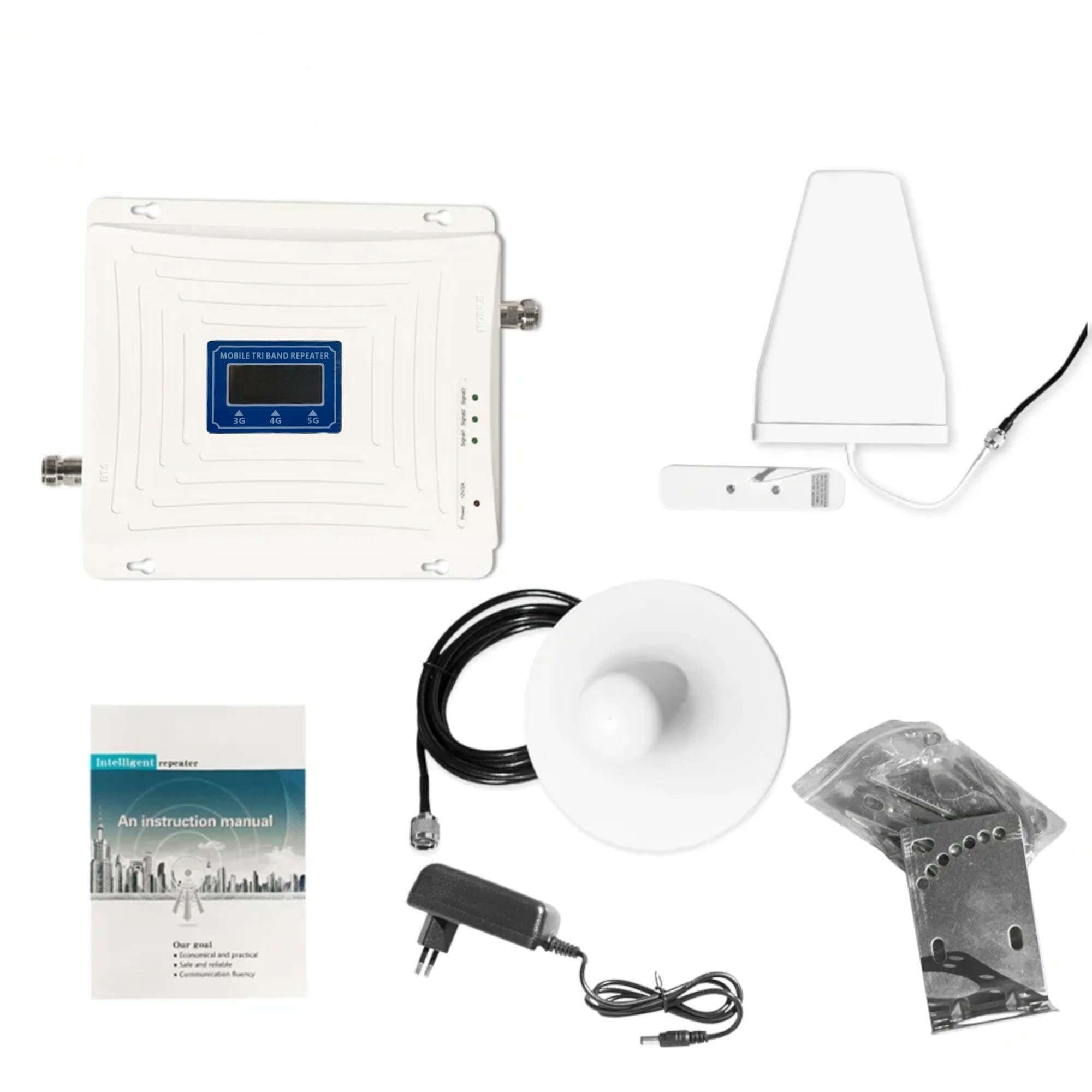 Topolenashop Amplificatore Segnale Cellulare 3G/4G/5G Tri Banda – Ripetitore Universale con Antenna Interna/Esterna, Copertura 500 m² – Compatibile Tutti gli Operatori – Cavi e Alimentatore Inclusi