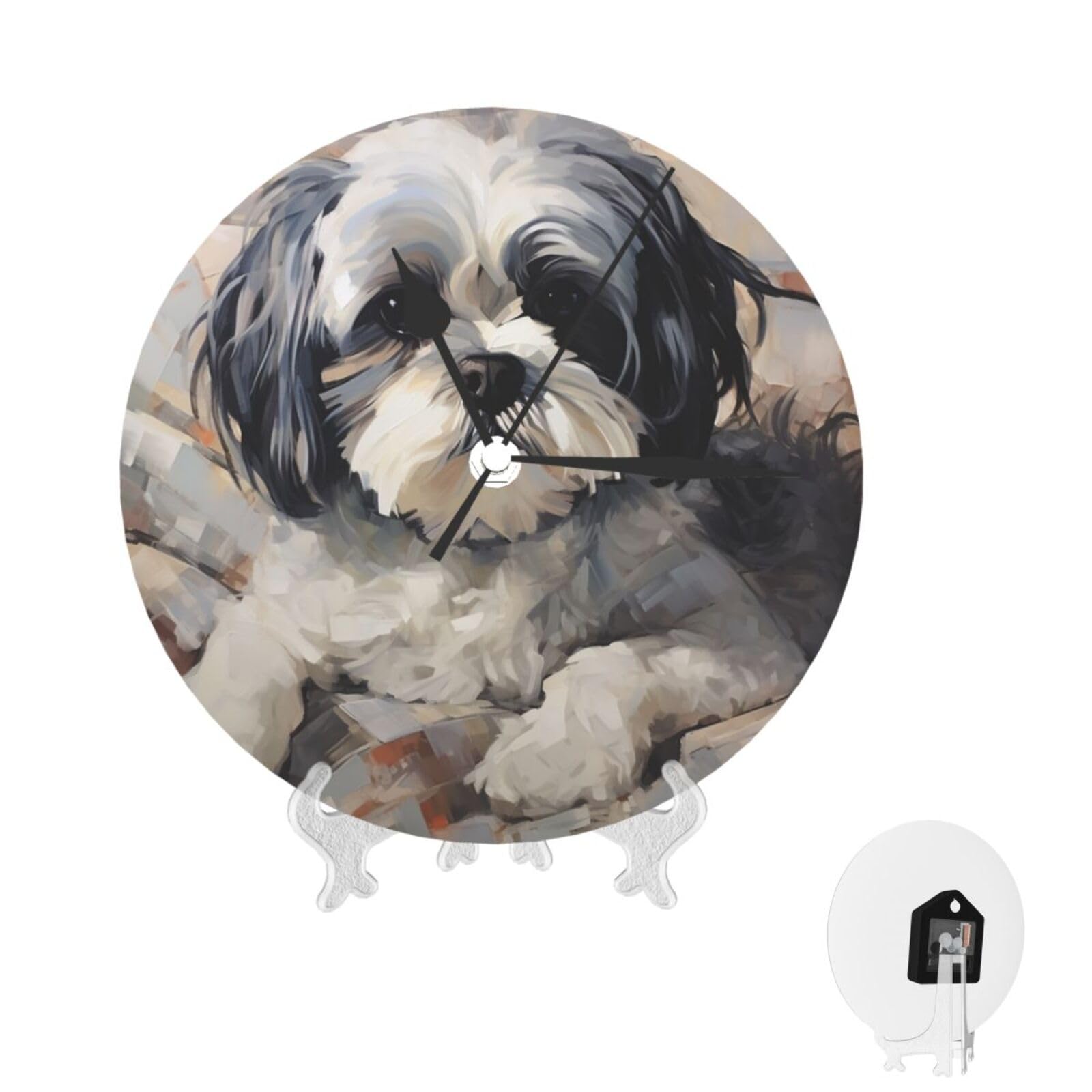 Trsgksqp White Shih Tzu Wall Clock Battery Operated Silent Non Ticking Analog Clocks Round Easy To Read Modern Clock Decorative For Office Classroom Home Living Room Bedroom Kitchen