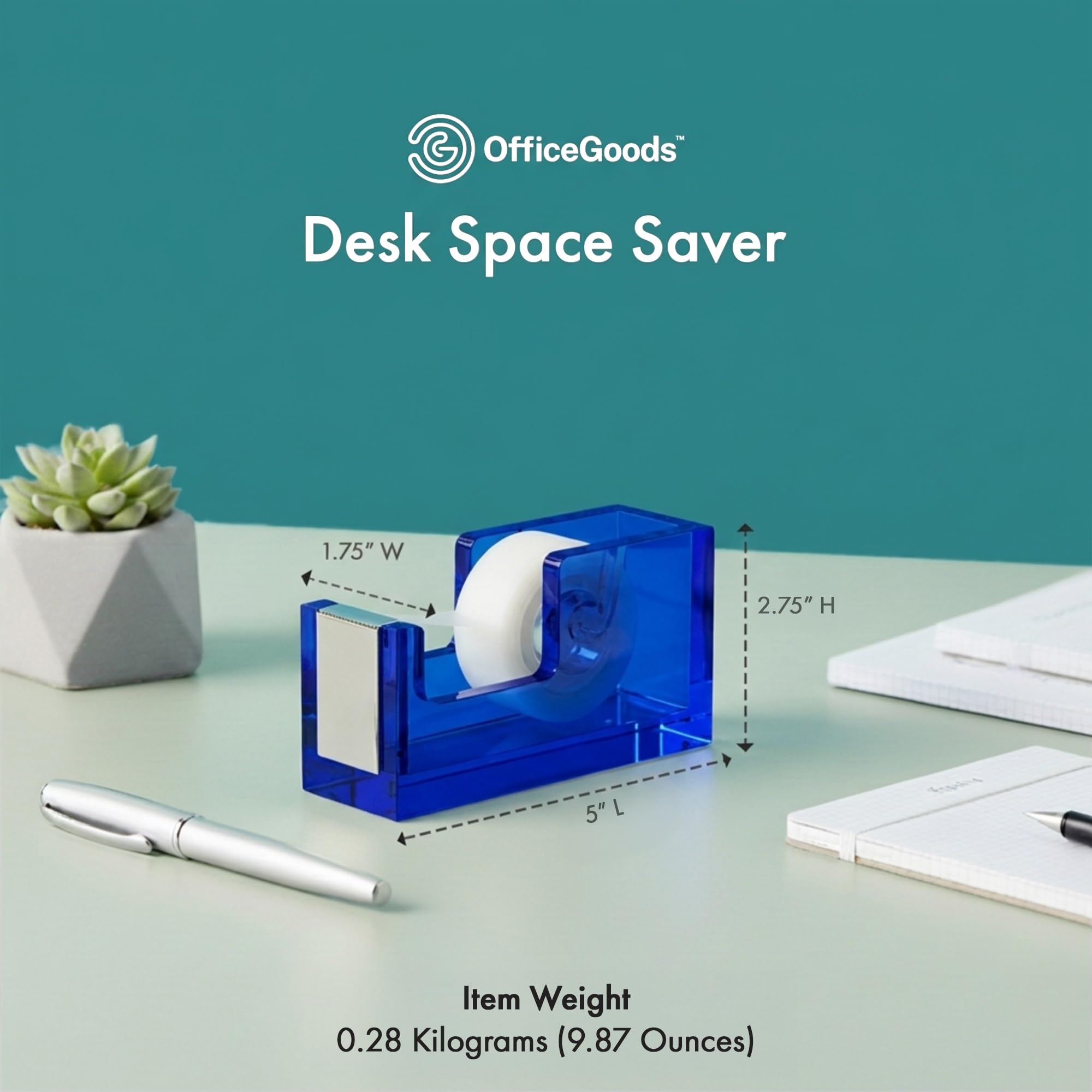 OfficeGoods Acryl-Klebebandabroller – Moderner Schreibtisch-Organizer für Bürobedarf, strapazierfähiger, nachfüllbarer Klebebandhalter für Zuhause und Schule, stilvolles Schreibtisch-Accessoire für