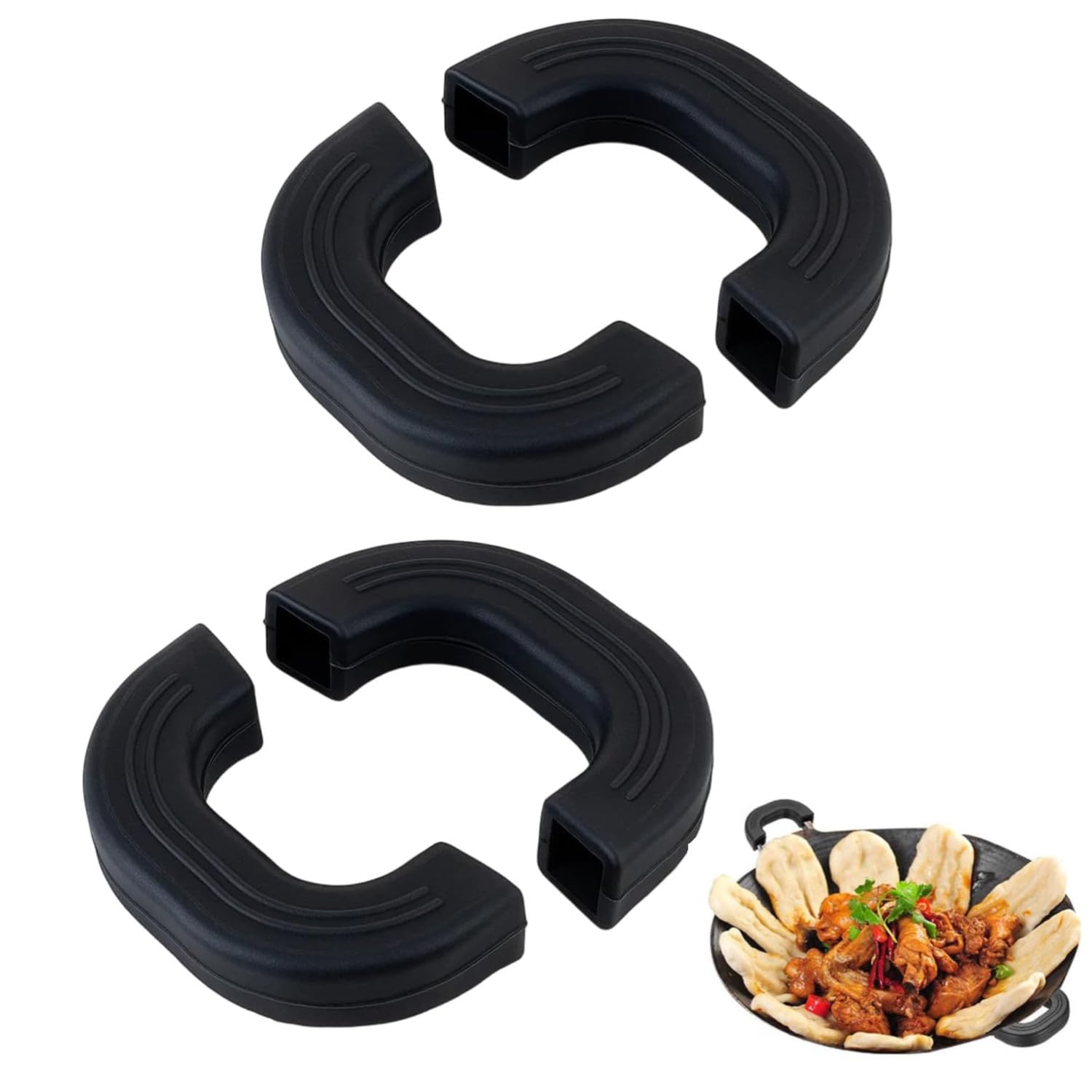 Poignée de Marmite en Silicone Résistant à la Chaleur - Lot de 2 Paires - Protège-Poignée Anti-dérapant et Isolant pour Casserole, Poêle, Wok, Plat Four et Ustensiles de Cuisson,Noir