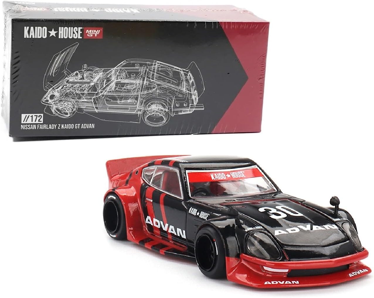 Diecast Model Car Compatible with Kaido House x Mini GT 1:64 Nissan Fairlady Z Kaido GT ADVAN Black Limited Edition KHMG172