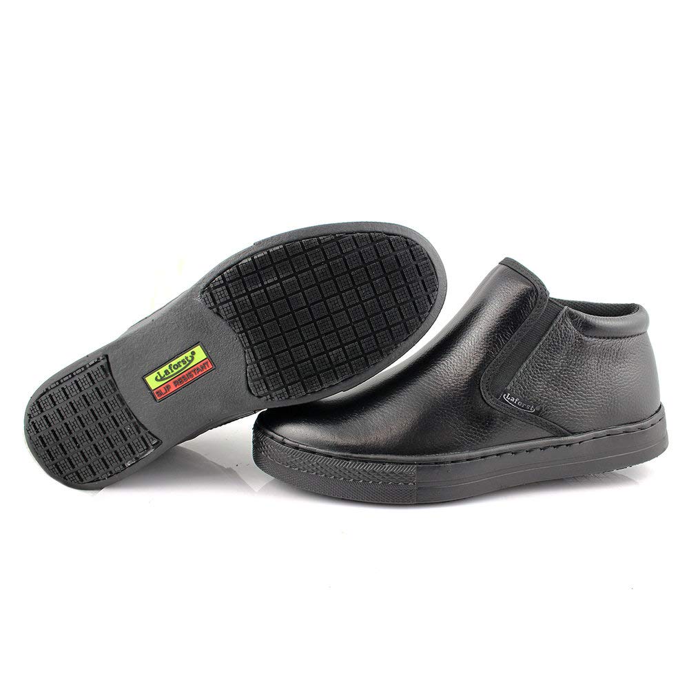 Laforst Mens 3550 Work Slip Resistant Tumble Leather Slip On Server Flats Black 12