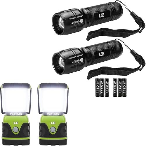 Lighting EVER Paquete  2 artículos Lighting EVER 1000LM LED linterna de campamento, funciona con pilas, 2 paquetes y linterna LED Lighting EVER de