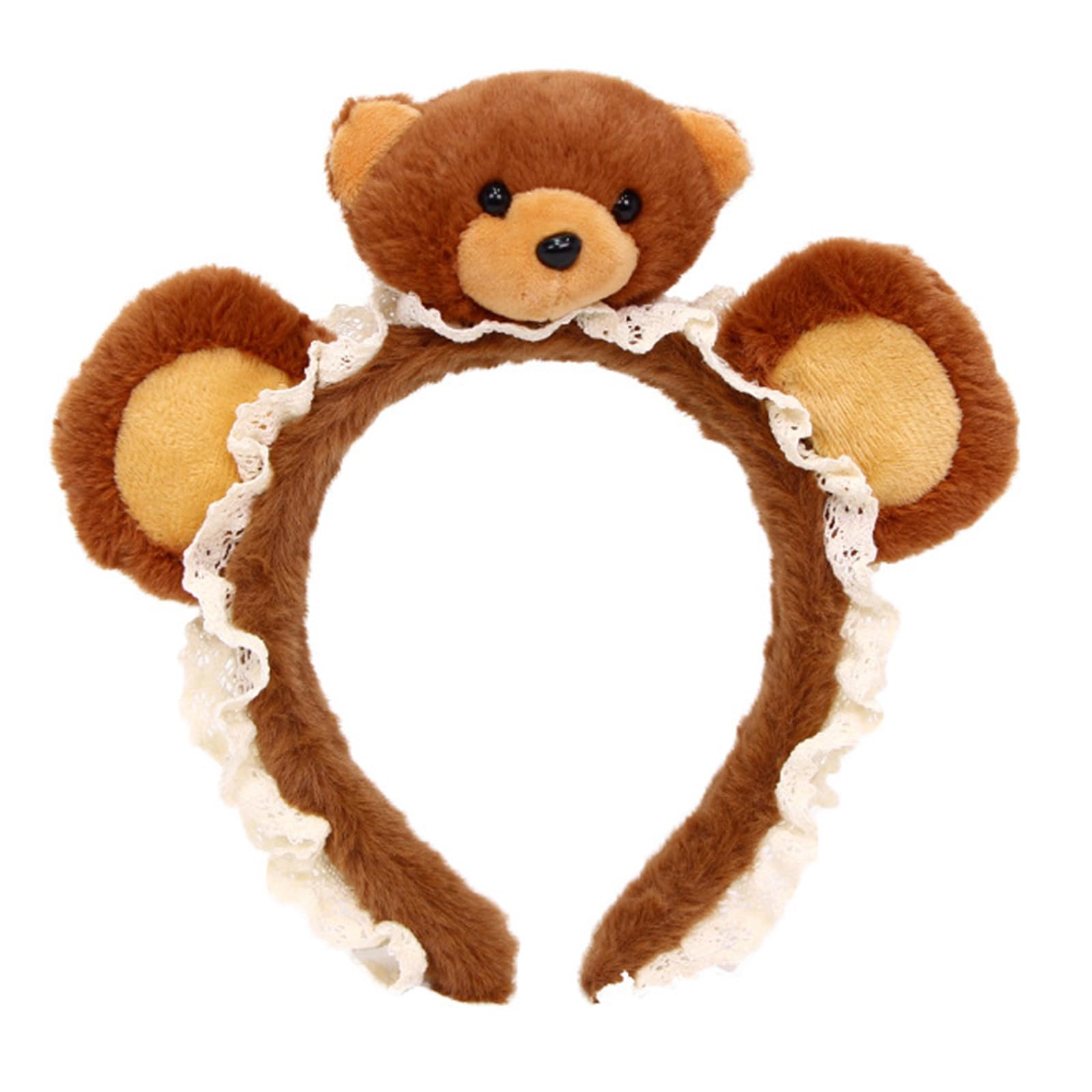 MICFENY Adorable Bear Hair Hoop With Lace Trim Comfortable Stretchable Headpiece Cosplay Headwear For Girls