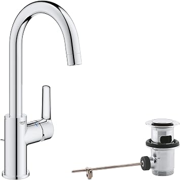 GROHE Start Quickfix Single-Lever Basin Mixer with Pop-Up Waste Set, L-Size, Swivel Spout, Water-Saving, Chrome 24203002