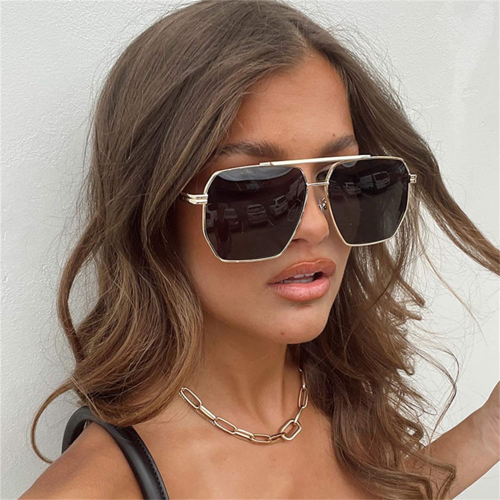 Übergroße quadratische Metallrahmen-Sonnenbrille für Damen und Herren, Vintage-Retro-Sonnenbrille, Damenbrille