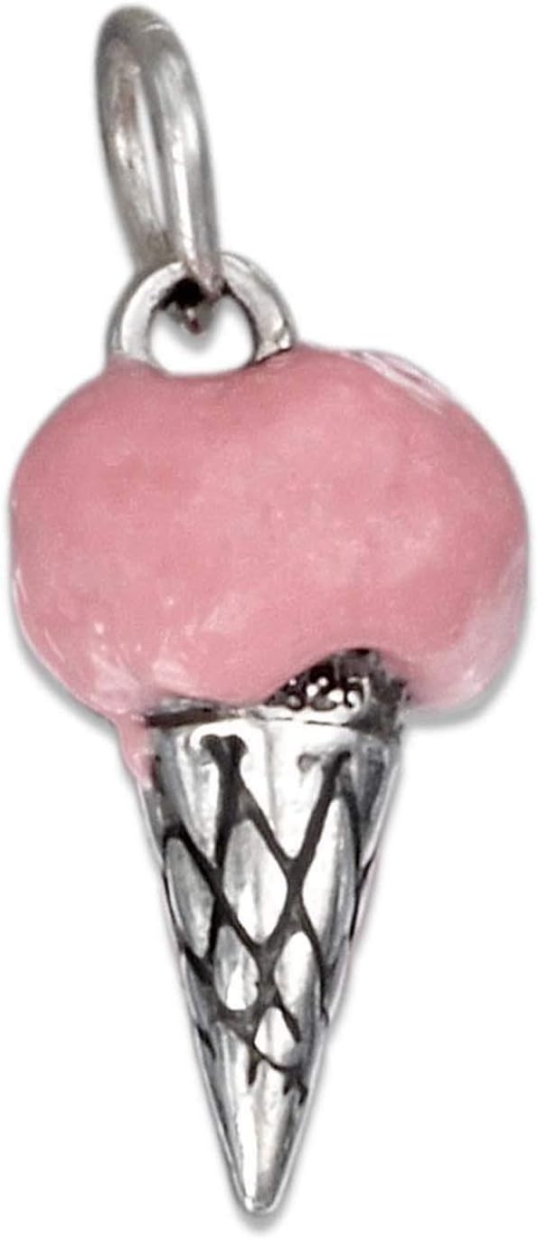 Dakota West Pink Enamel Strawberry Ice Cream Cone 3D 925 Solid Sterling Silver Bracelet Charm Pendant Jewelry Making Supply