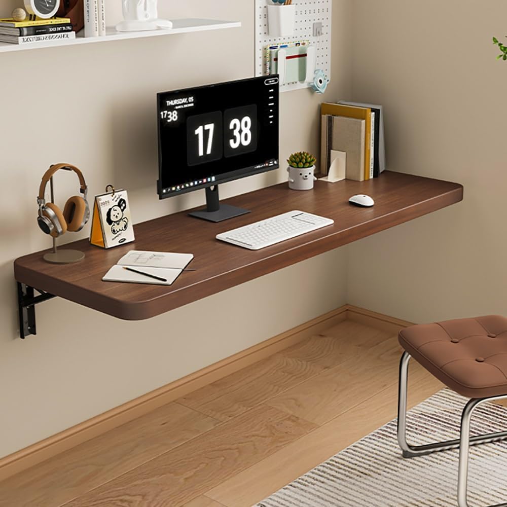 Wall Mounted Folding Desk Space Saving Wooden Table for Small Areas Floating Laptop Desk for Laundry Kitchen Study Bedroom (Walnut 40 x 40 cm)