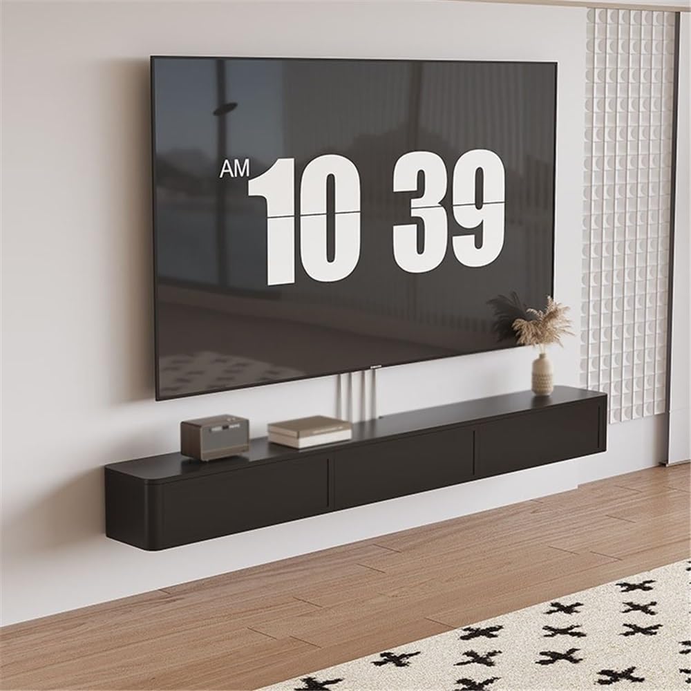 Szafka pod telewizor Pływający stojak pod telewizor, montowany na ścianie ośrodek rozrywki z 2 szufladami, konsola multimedialna Rozrywka TV(Biały,200x24x20cm)