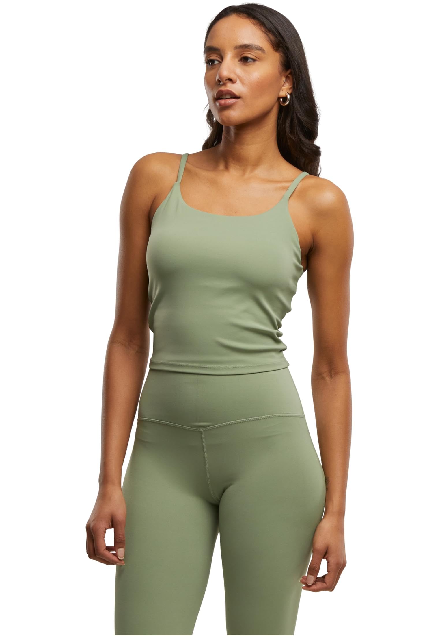 Urban Classics Damski sportowy biustonosz damski, regulowany top sportowy z wbudowanymi miseczkami i ramiączkami do spaghetti, rozmiary XS-XL, Matcha Green, S