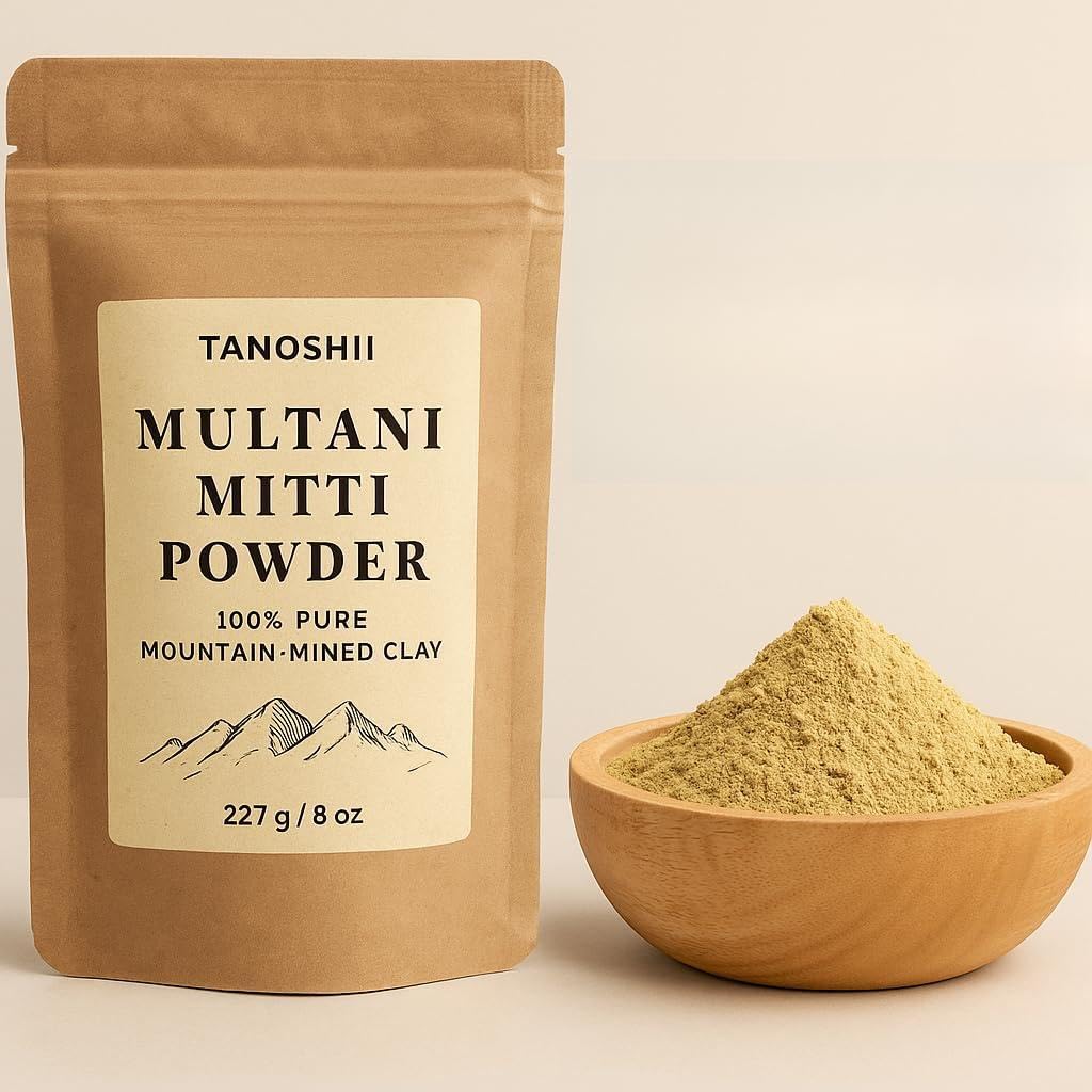 TANOSHII Mountain-Mined Multani Mitti Powder, 100% Natural Clay Face Mask, Pure Mineral Powder