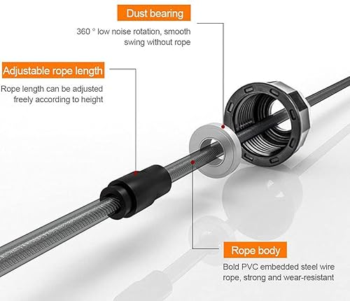 Miniatura 4 de Cuerda de saltar ajustable para mujeres y hombres, cuerda ligera sin enredos con asas de espuma viscoelástica para ejercicio aeróbico, entrenamiento