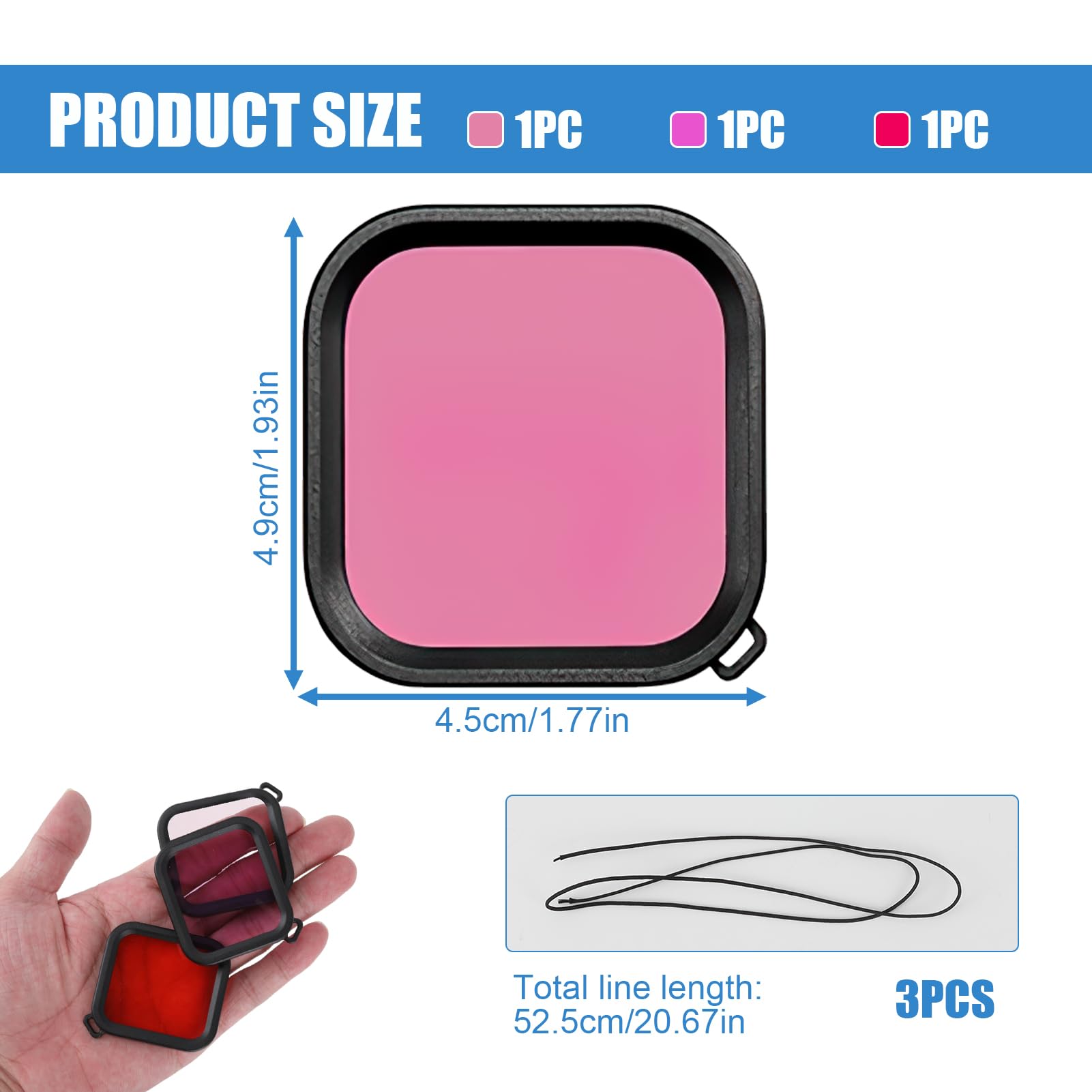3 in 1 Snorkel Diving Underwater Filtro, Filtro Subacqueo Polivalente, Colori Rosso/Rosa/Viola, 3 Pcs, Massima Nitidezza e Colori Vividi per Immagini Subacquee Eccezionali, Adatto per GoPro 5,6,7