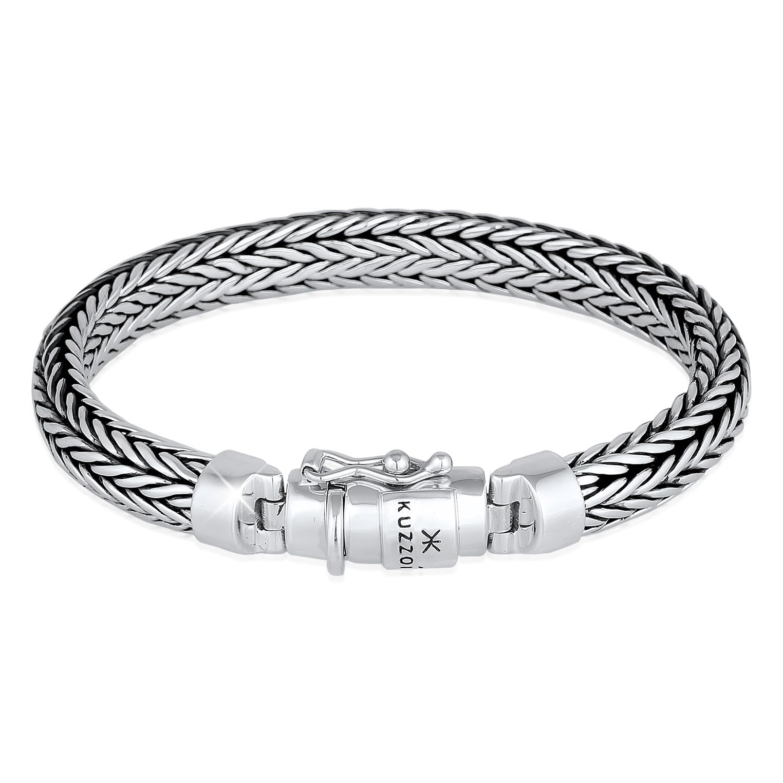 Kuzzoi Pulsera de plata de ley 925 maciza para hombre, ancho de 7 mm, 335102