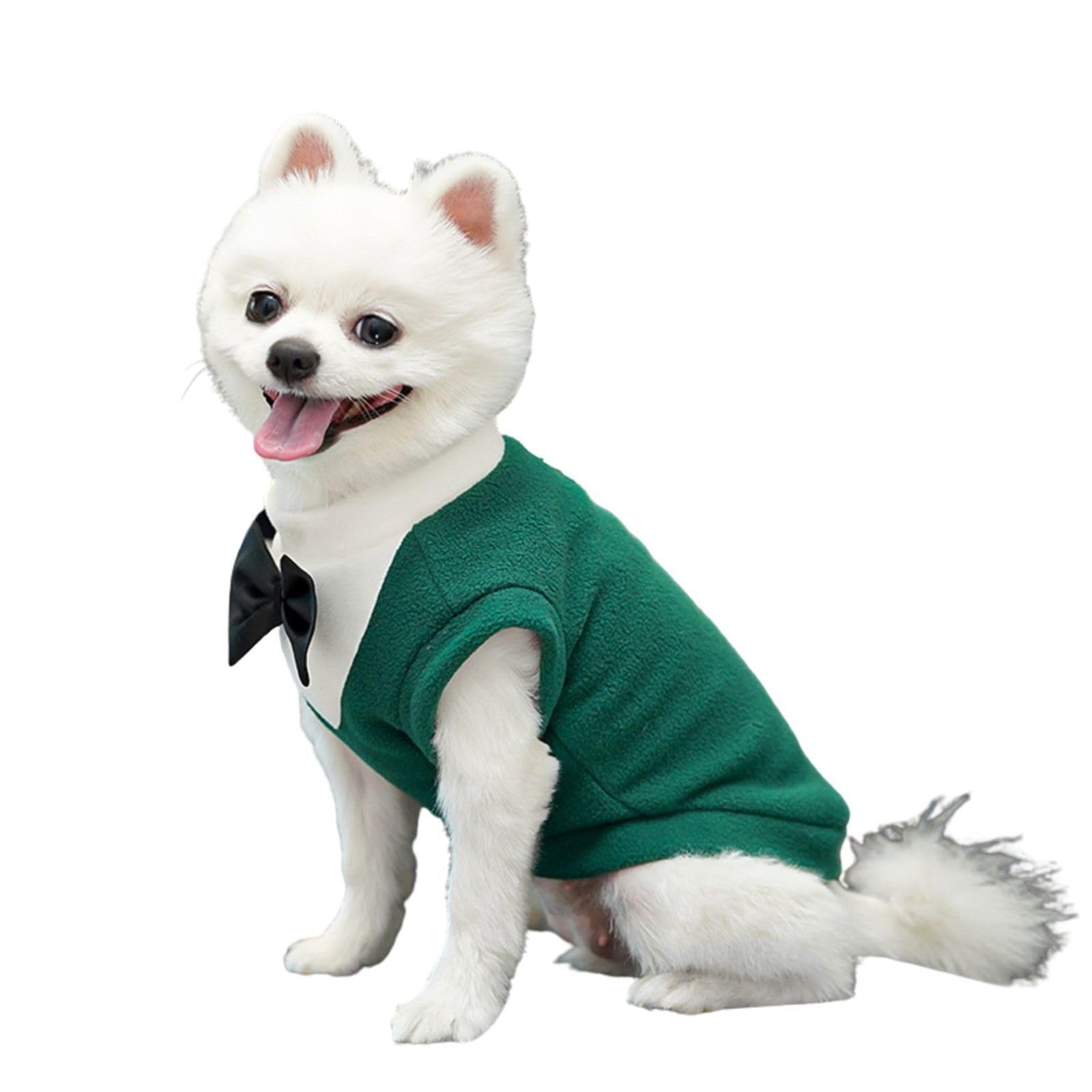 Dog Winter Warm Clothing, Pet Wedding Jacket Formal Vest with Bow D-Ring,Cat Dog Cold Weather Outfit Prince Suit Clothes for Cat Puppy Small Medium Large Dogs_8XL(Green)