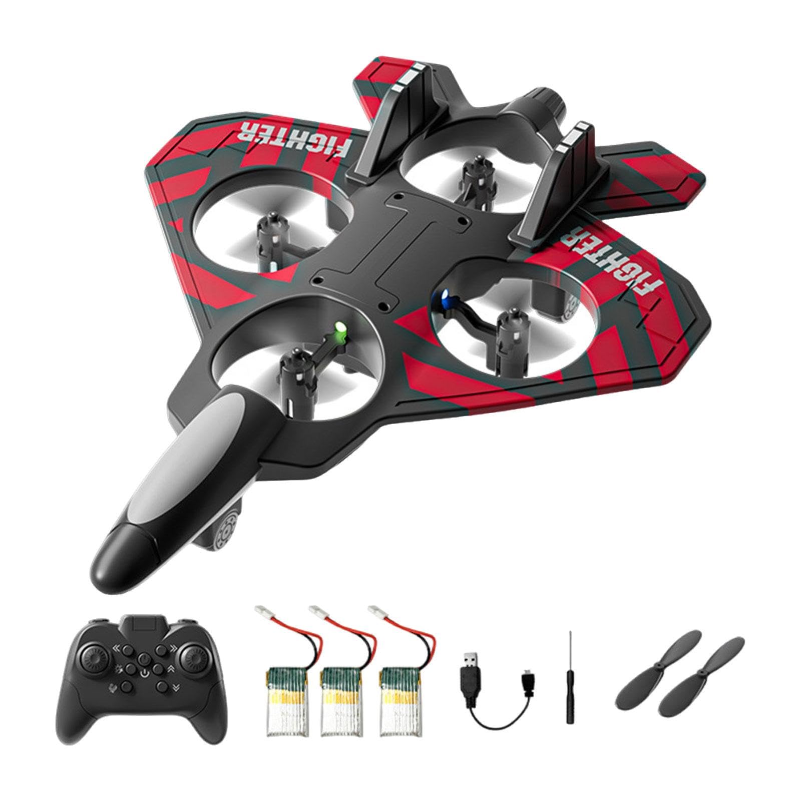 1 Pezzo Aeroplano Radiocomandato RC Plane Hobby Glider Elicottero Quadcopter Telecomando Struttura Robusta Funzione velocità Doppia Regolabile Illumin, Rosso con 3 Batterie